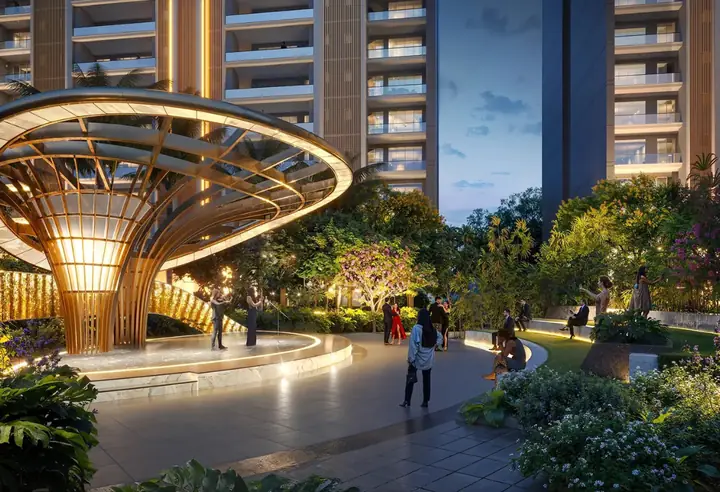 Landscaped Pavilion at Night